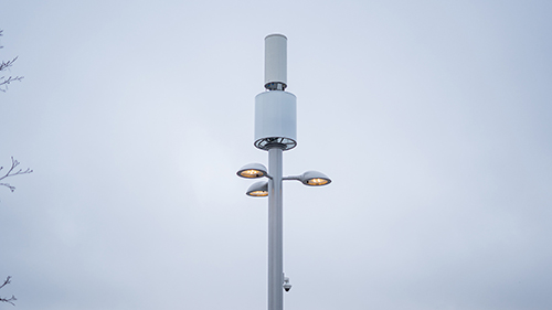 At the top of the smart pole there is a CCTV camera and LED lights.