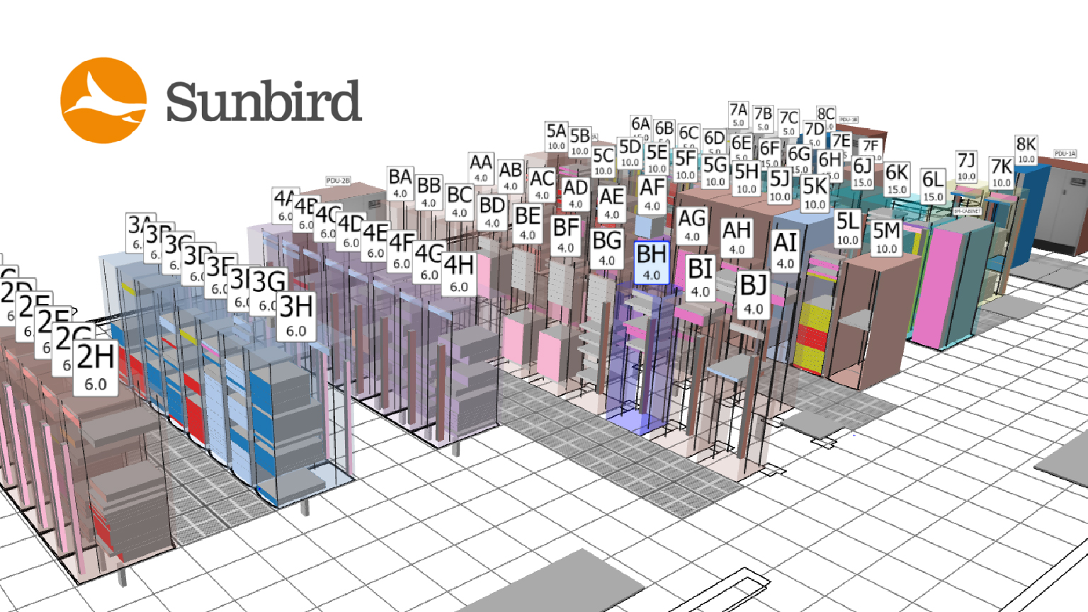 Sunbird DCIM-ohjelmisto mallintaa ja visualisoi datakeskuksen ja siellä olevat laitteet.